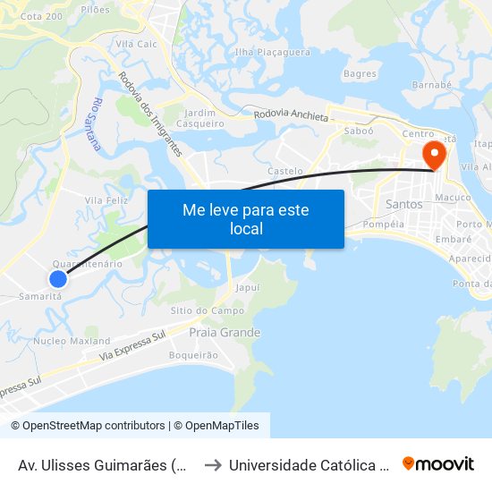 Av. Ulisses Guimarães (Mini Preço) to Universidade Católica De Santos map