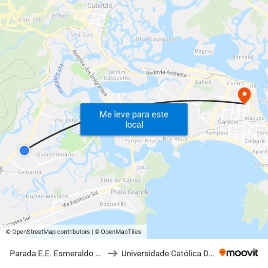 Parada E.E. Esmeraldo Tarquínio to Universidade Católica De Santos map