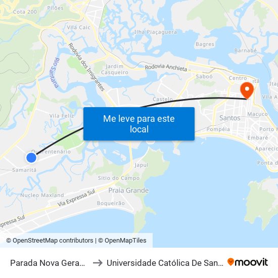 Parada Nova Geração to Universidade Católica De Santos map