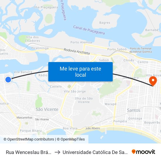 Rua Wenceslau Brás, 3 to Universidade Católica De Santos map