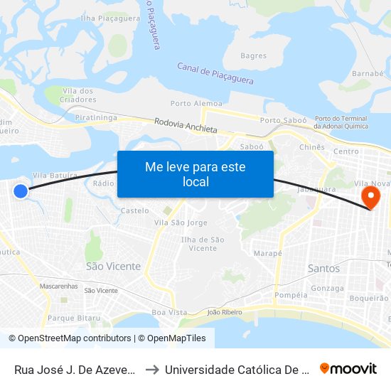 Rua José J. De Azevedo, 10 to Universidade Católica De Santos map