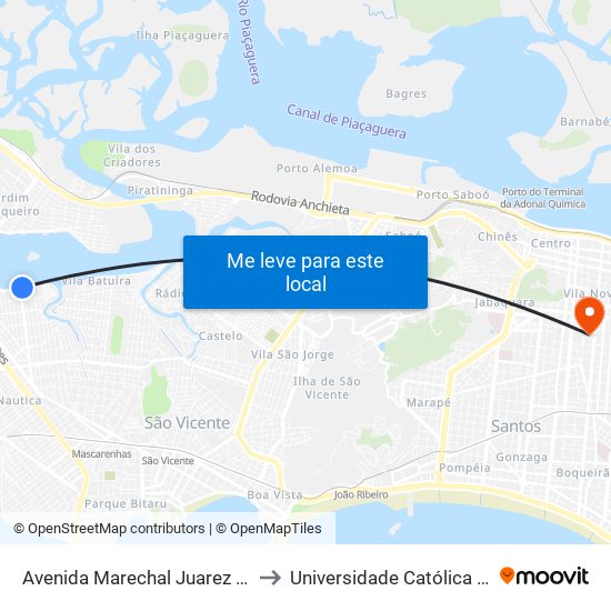 Avenida Marechal Juarez Távora, 356 to Universidade Católica De Santos map