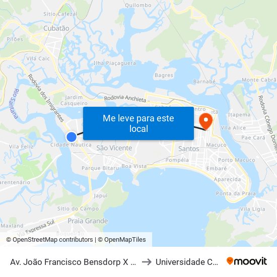 Av. João Francisco Bensdorp  X R. Pedro Frederico De Almeida to Universidade Católica De Santos map