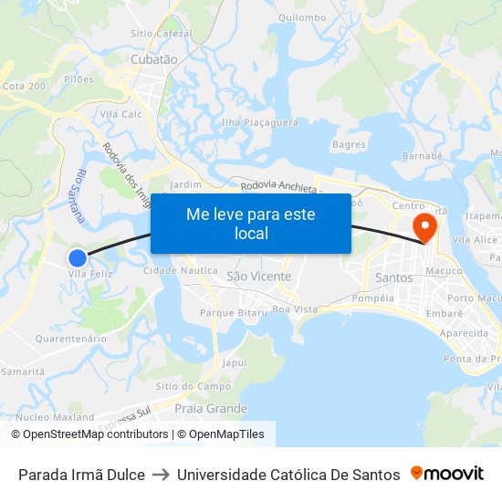 Parada Irmã Dulce to Universidade Católica De Santos map