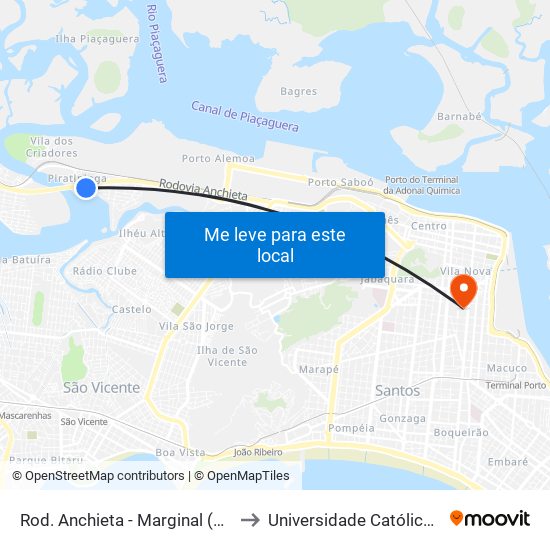 Rod. Anchieta - Marginal (Volvo/Scania) to Universidade Católica De Santos map