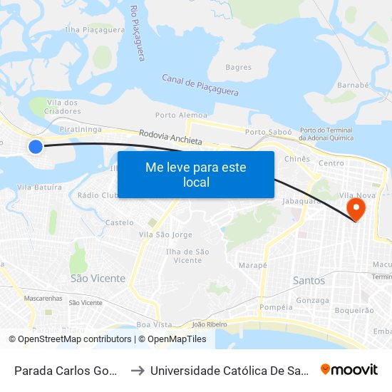 Parada Carlos Gomes to Universidade Católica De Santos map