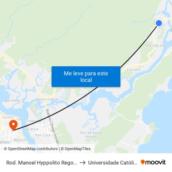 Rod. Manoel Hyppolito Rego (Km 226+500m) to Universidade Católica De Santos map