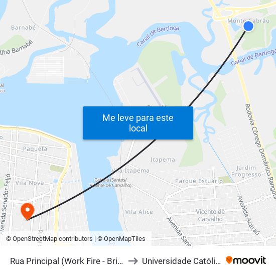 Rua Principal (Work Fire - Brigada De Incêndio) to Universidade Católica De Santos map