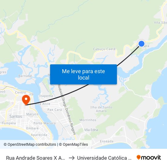 Rua Andrade Soares X Av. Xavante to Universidade Católica De Santos map