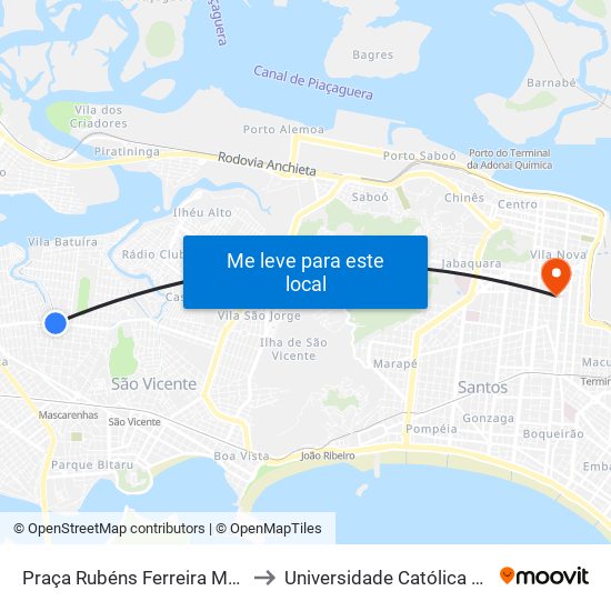 Praça Rubéns Ferreira Martins, 115 to Universidade Católica De Santos map