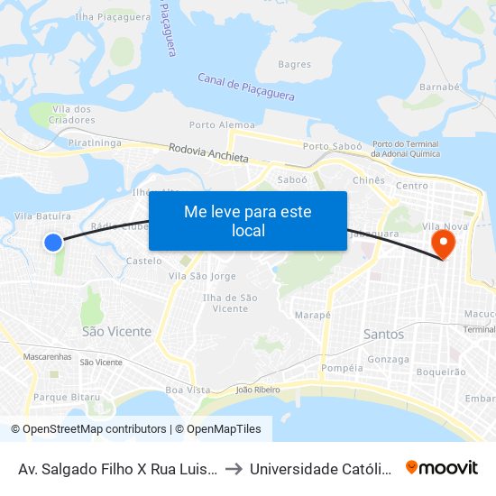 Av. Salgado Filho X Rua Luis La Scala Junior to Universidade Católica De Santos map