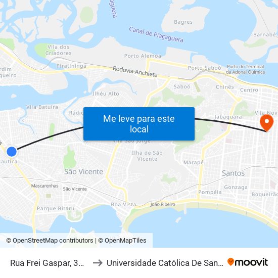 Rua Frei Gaspar, 3480 to Universidade Católica De Santos map