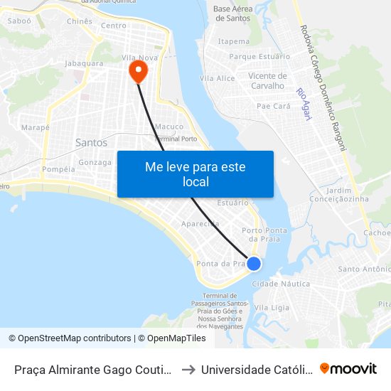 Praça Almirante Gago Coutinho - Plataforma E to Universidade Católica De Santos map