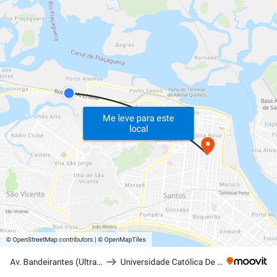 Av. Bandeirantes (Ultracargo) to Universidade Católica De Santos map