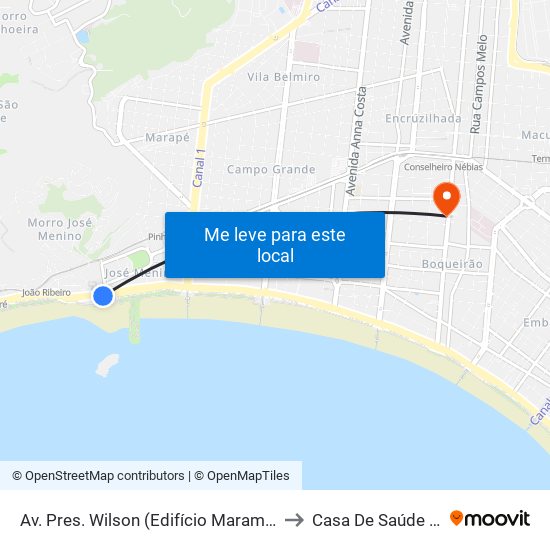 Av. Pres. Wilson (Edifício Marambaia/Igreja Peniel) to Casa De Saúde De Santos map