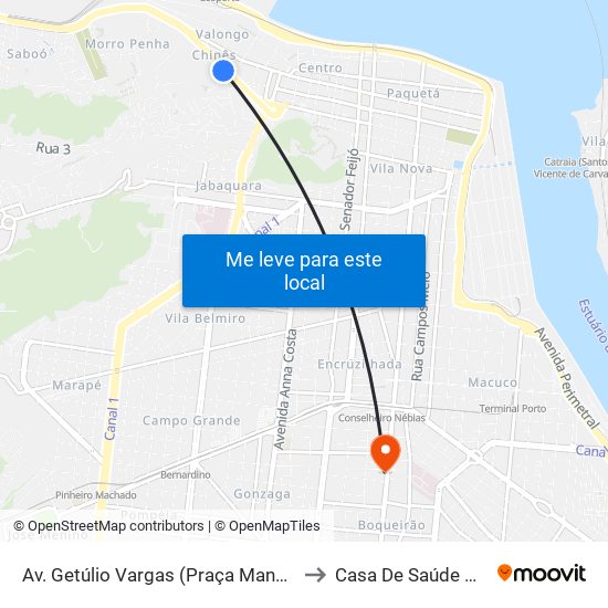 Av. Getúlio Vargas (Praça Manoel De Almeida) to Casa De Saúde De Santos map