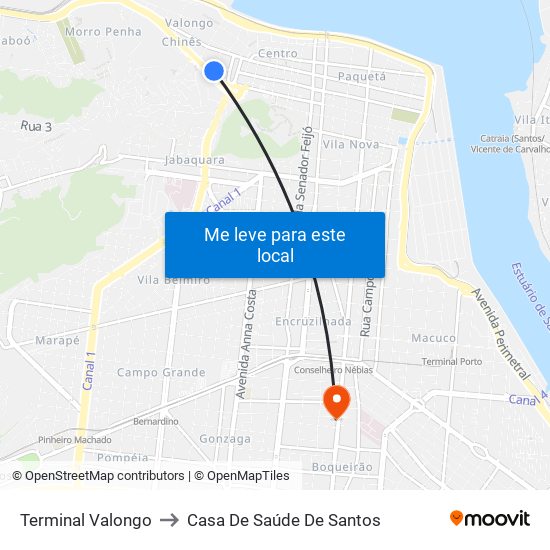 Terminal Valongo to Casa De Saúde De Santos map