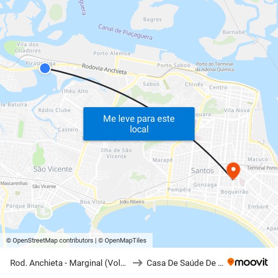 Rod. Anchieta - Marginal (Volvo/Scania) to Casa De Saúde De Santos map