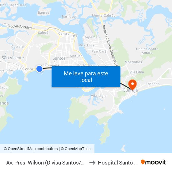 Av. Pres. Wilson (Divisa Santos/São Vicente) to Hospital Santo Amaro map