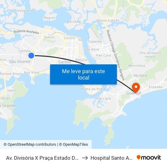 Av. Divisória X Praça Estado De Israel to Hospital Santo Amaro map