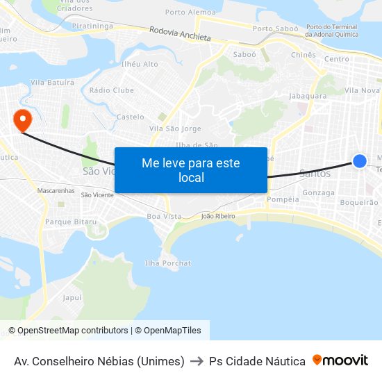 Av. Conselheiro Nébias (Unimes) to Ps Cidade Náutica map