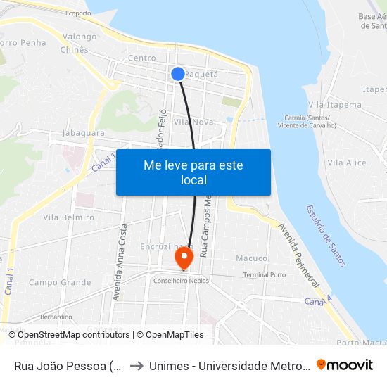 Rua João Pessoa (Poupatempo) to Unimes - Universidade Metropolitana De Santos map