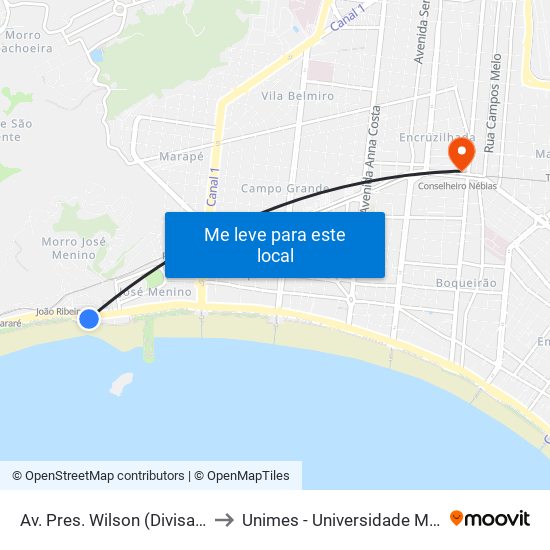 Av. Pres. Wilson (Divisa Santos/São Vicente) to Unimes - Universidade Metropolitana De Santos map