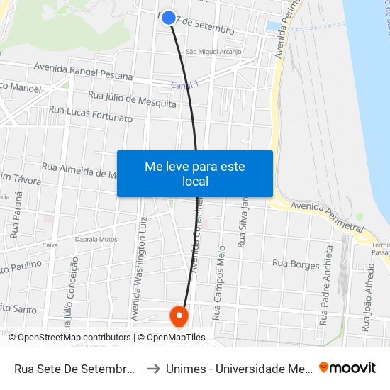 Rua Sete De Setembro (Colégio Santista) to Unimes - Universidade Metropolitana De Santos map
