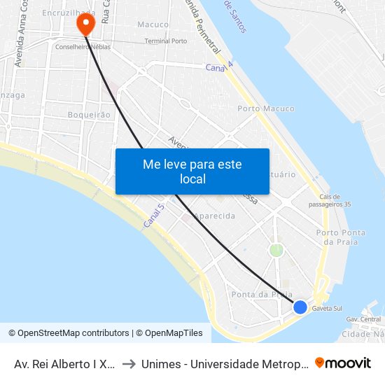 Av. Rei Alberto I X R. Do Peixe to Unimes - Universidade Metropolitana De Santos map
