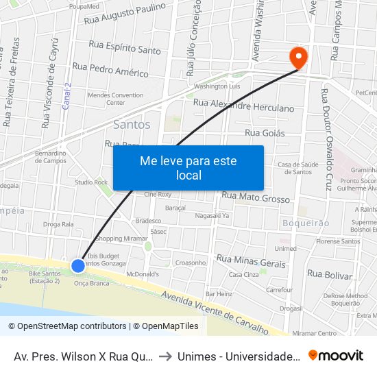 Av. Pres. Wilson X Rua Quintino Bocaiúva - Municipais to Unimes - Universidade Metropolitana De Santos map