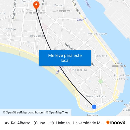 Av. Rei Alberto I (Clube Saldanha Da Gama) to Unimes - Universidade Metropolitana De Santos map