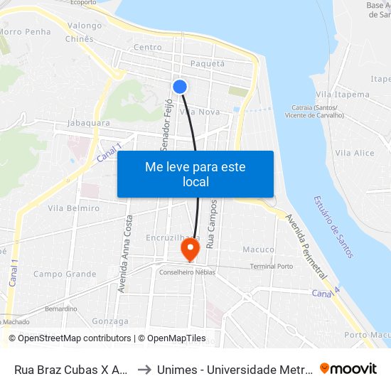 Rua Braz Cubas X Av. São Francisco to Unimes - Universidade Metropolitana De Santos map
