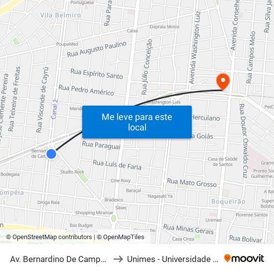 Av. Bernardino De Campos X Av. Marechal Deodoro to Unimes - Universidade Metropolitana De Santos map
