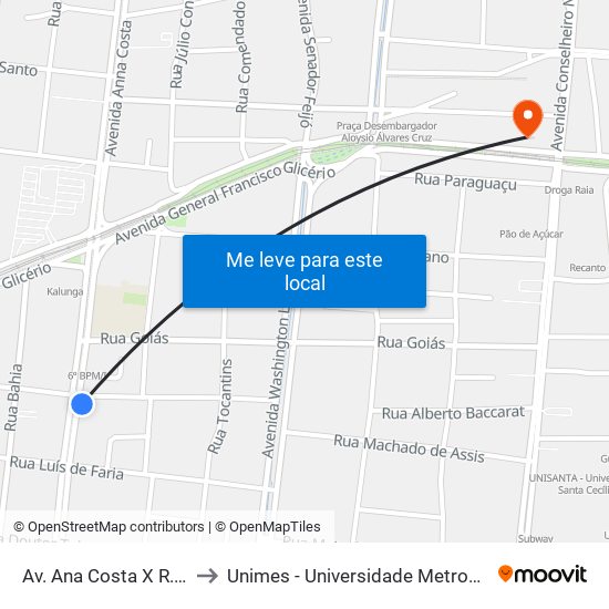 Av. Ana Costa X R. Luíz Suplicy to Unimes - Universidade Metropolitana De Santos map