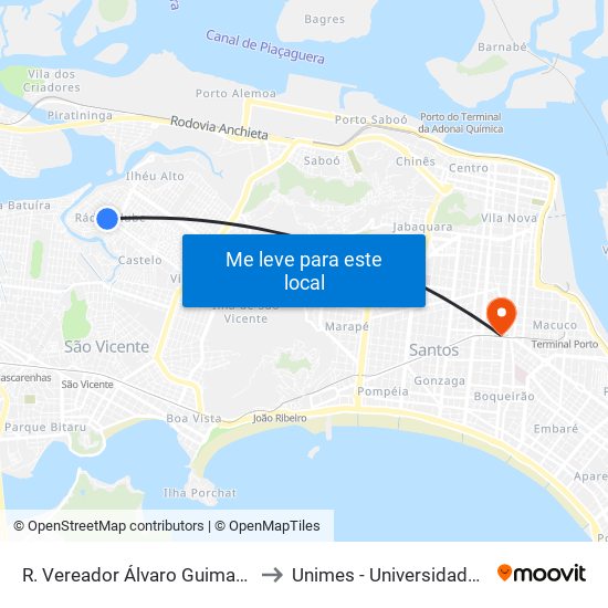 R. Vereador Álvaro Guimarães X R. Kleber Facundo Leite to Unimes - Universidade Metropolitana De Santos map
