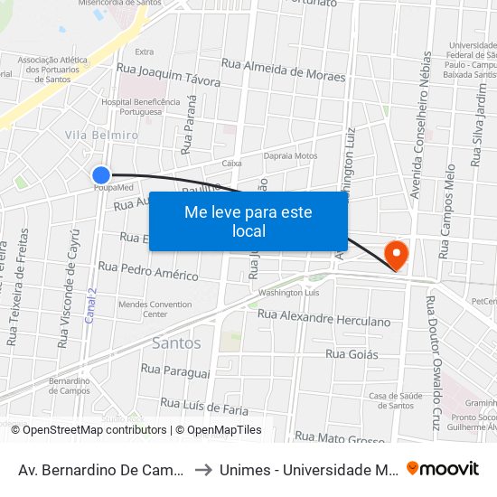 Av. Bernardino De Campos X Rua Guararapes to Unimes - Universidade Metropolitana De Santos map