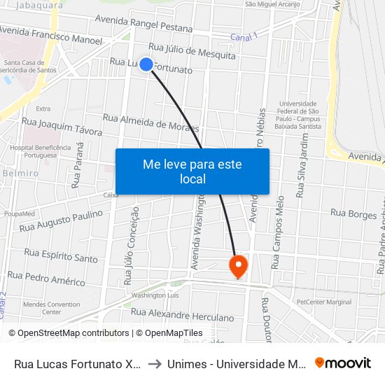 Rua Lucas Fortunato X Rua Júlio Conceição to Unimes - Universidade Metropolitana De Santos map