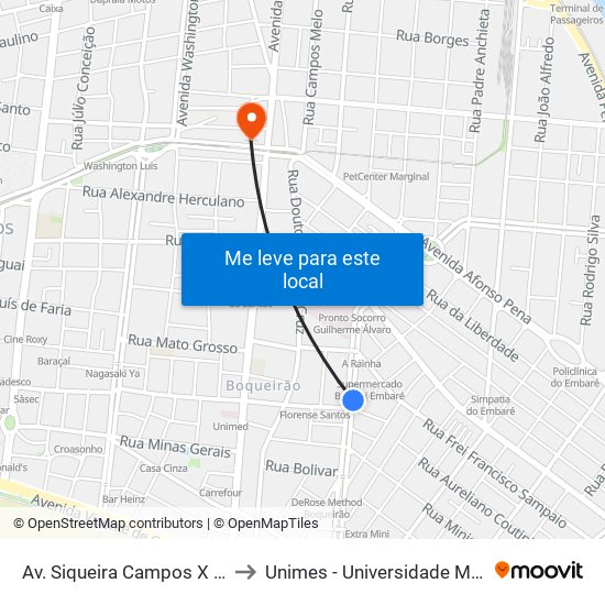 Av. Siqueira Campos X R. Germano Melchert to Unimes - Universidade Metropolitana De Santos map