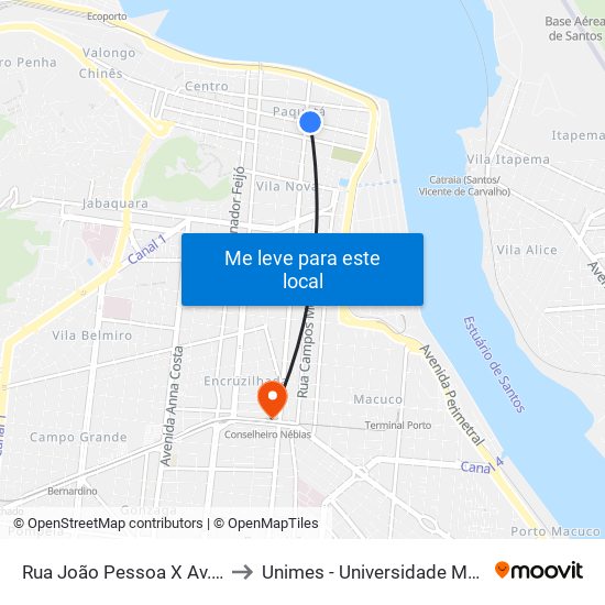 Rua João Pessoa X Av. Conselheiro Nébias to Unimes - Universidade Metropolitana De Santos map