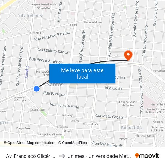 Av. Francisco Glicério (Polícia Militar) to Unimes - Universidade Metropolitana De Santos map