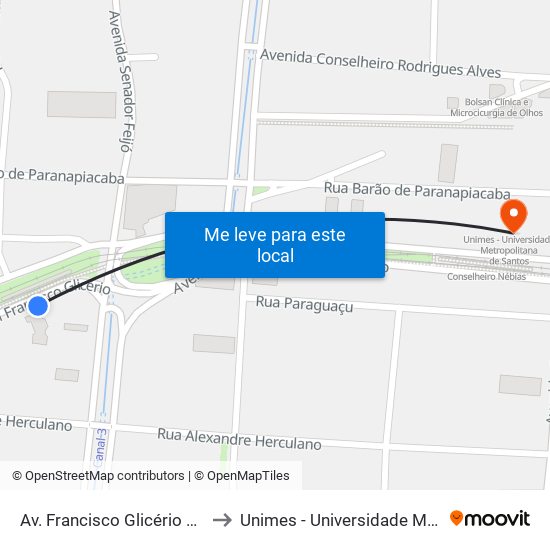 Av. Francisco Glicério X Av. Washington Luiz to Unimes - Universidade Metropolitana De Santos map