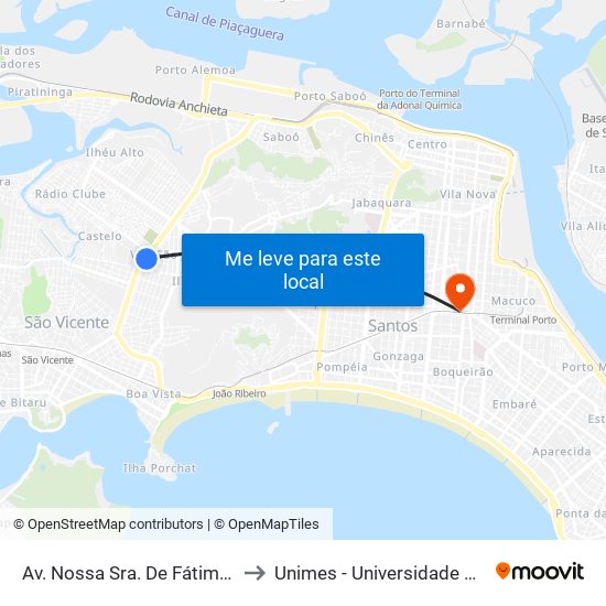 Av. Nossa Sra. De Fátima (Makro/Igreja Batista) to Unimes - Universidade Metropolitana De Santos map