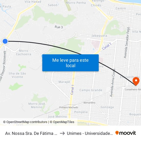 Av. Nossa Sra. De Fátima X Rua Ângelo Martins Melero to Unimes - Universidade Metropolitana De Santos map