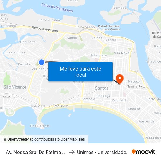 Av. Nossa Sra. De Fátima X Rua Francisco De Domênico to Unimes - Universidade Metropolitana De Santos map
