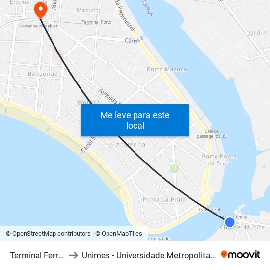 Terminal Ferry Boat to Unimes - Universidade Metropolitana De Santos map