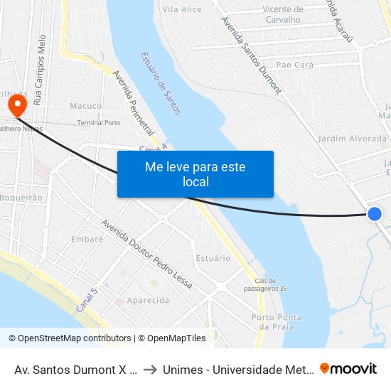 Av. Santos Dumont X Rua Orlando Silva to Unimes - Universidade Metropolitana De Santos map