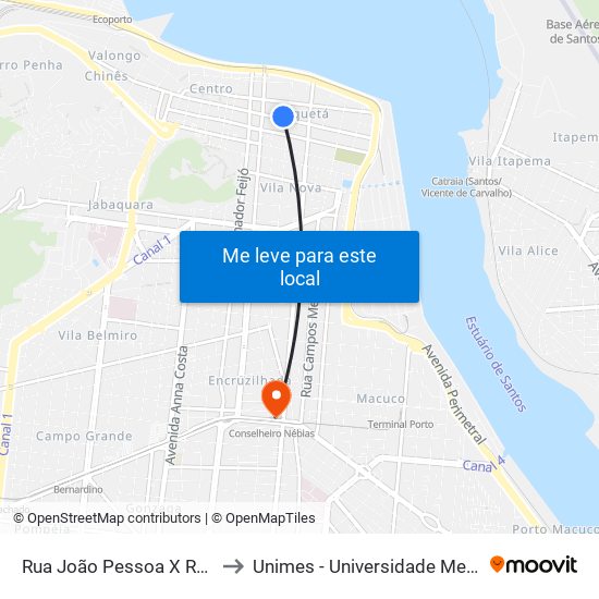 Rua João Pessoa X Rua Da Constituição to Unimes - Universidade Metropolitana De Santos map