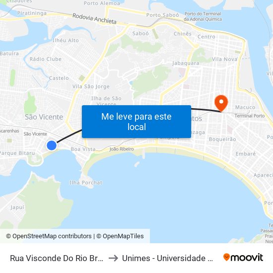 Rua Visconde Do Rio Branco X Rua Frei Gaspar to Unimes - Universidade Metropolitana De Santos map