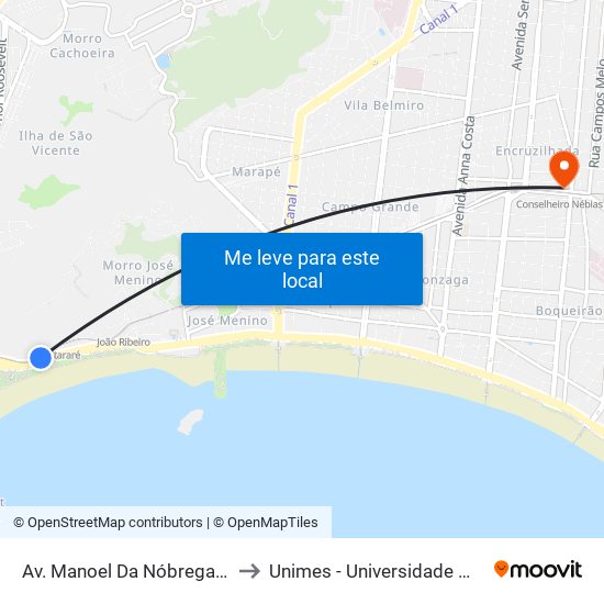 Av. Manoel Da Nóbrega (Após Área De Pouso) to Unimes - Universidade Metropolitana De Santos map