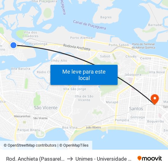 Rod. Anchieta (Passarela Vila Dos Pescadores) to Unimes - Universidade Metropolitana De Santos map